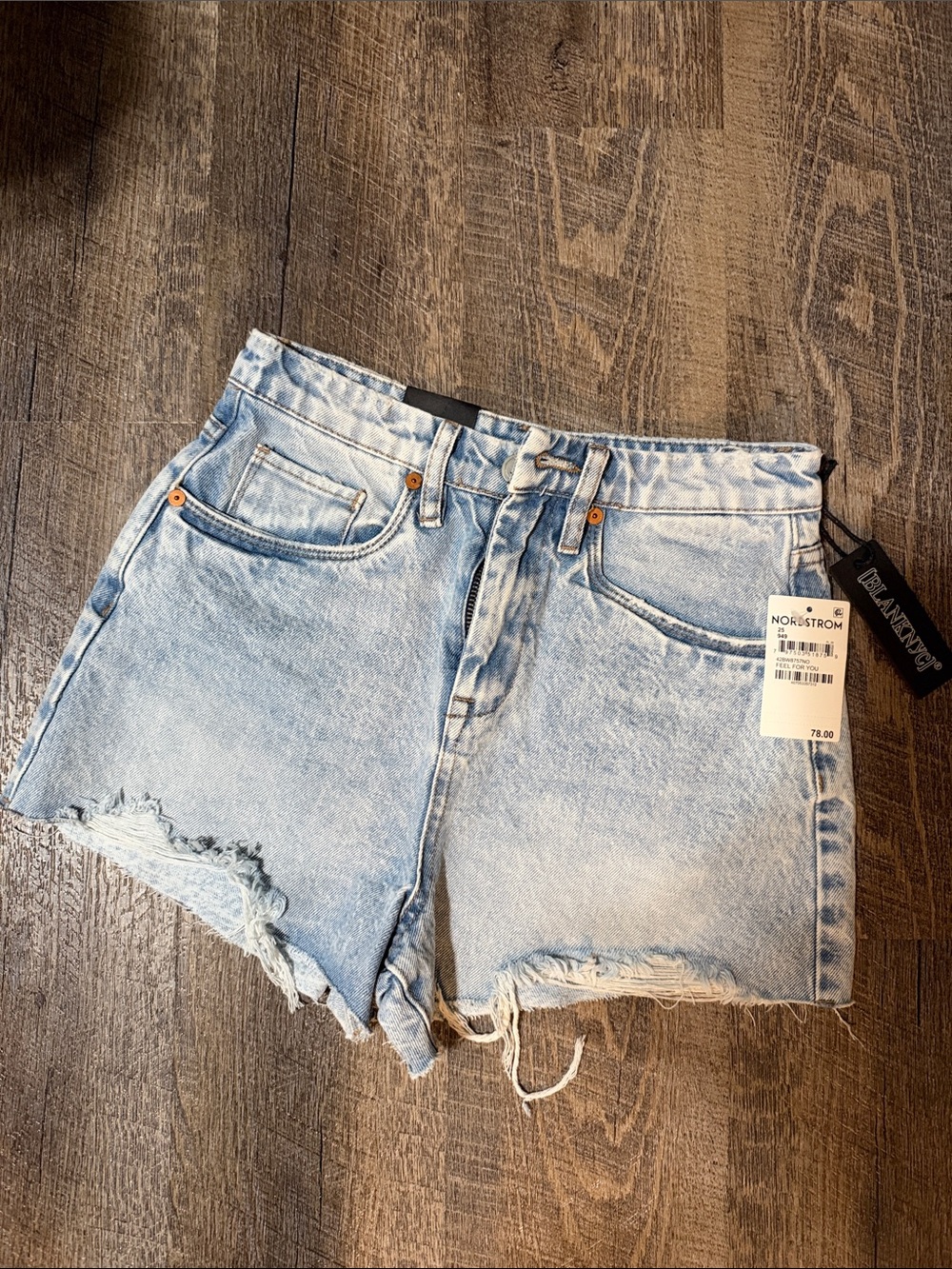 Blank NYC Washed Light Blue Distressed Denim Shorts